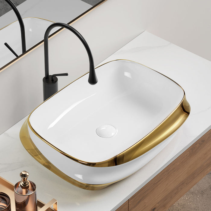 Vessel Sink, Above Counter Vanity Basin For Bathrooms - Gold / White / Milk White