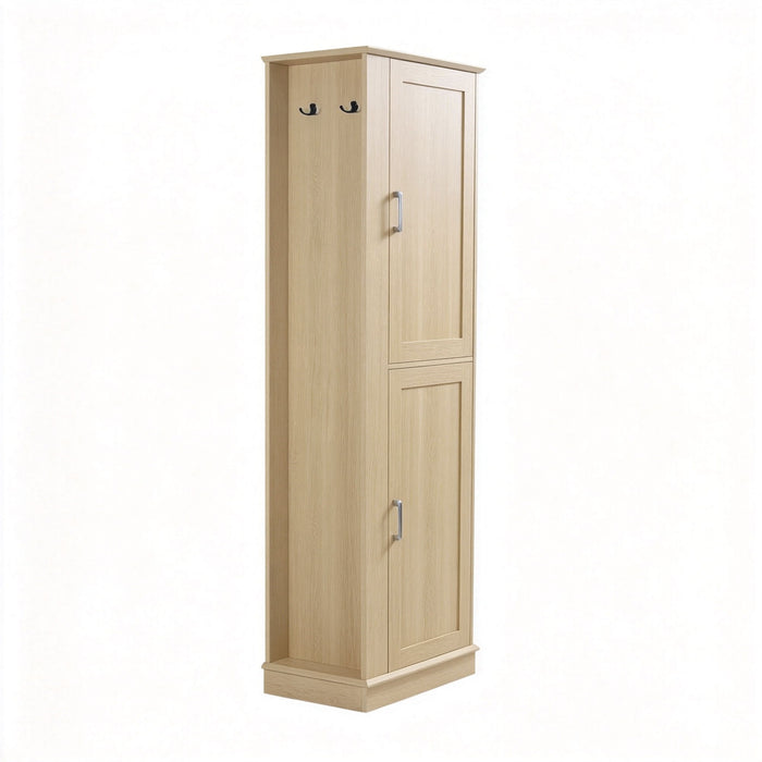 Tall Freestanding Bathroom Storage Cabinet With Adjustable Shelves And Side Hooks