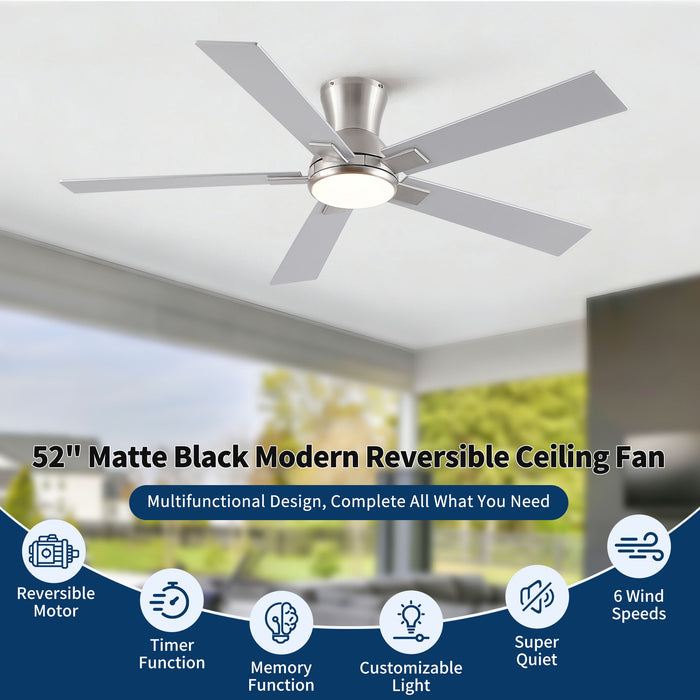 Low Profile Flush Mount Intergrated LED Ceiling Fan With Light And Reversible Quiet Motor