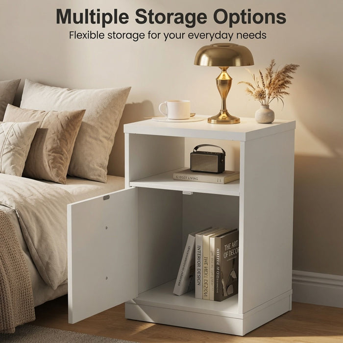 Nightstand With Door & Shelf, 2 Drawer Side Table