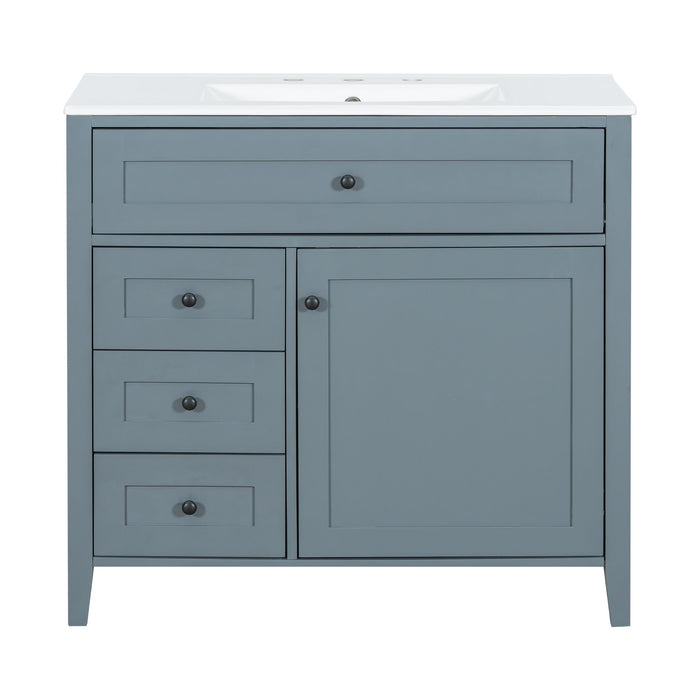Bathroom Vanity With Sink, 3 Drawers & Cabinet With Adjustable Shelves
