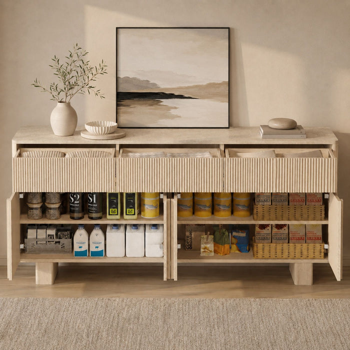 Sideboard Buffet Cabinet With 3 Drawers And 4 Doors For Dining Room