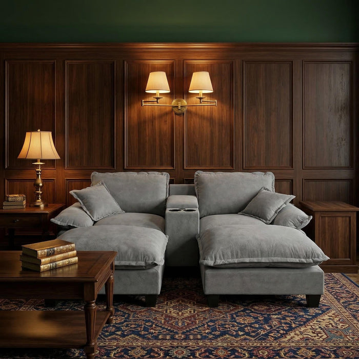 Modular Cloud Couch Sofa With Cup Holders & Storage, USB Port