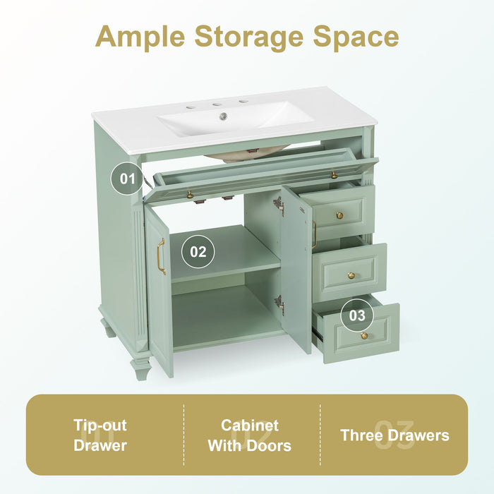 Modern Bathroom Vanity With Sink, 3 Drawers & 2 Doors