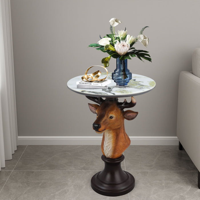 Deer Head Accent Table, Animal Statue For Living Room - Brown