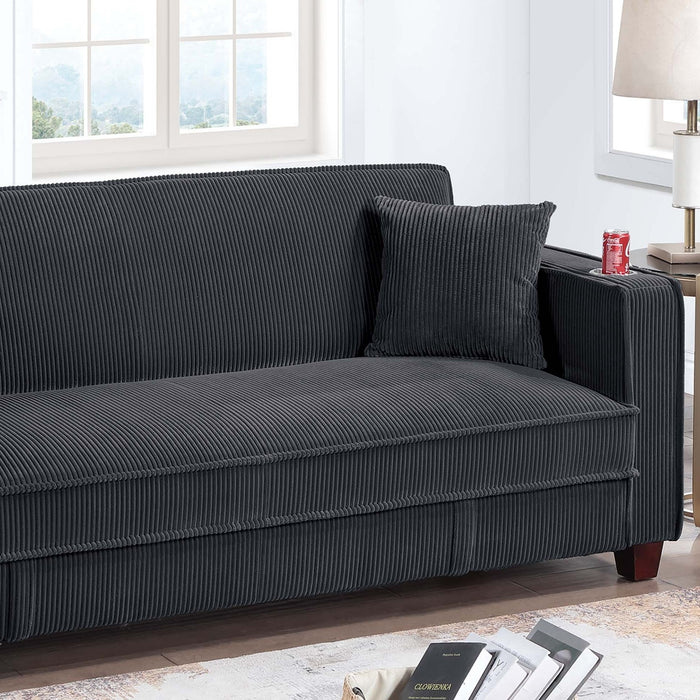 Modern Convertible Sofa With Hidden Storage USB Port, Cup Holder