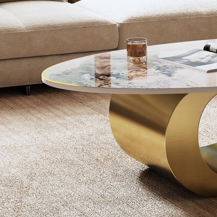 Oval Coffee Table For Living Room - Gold / White