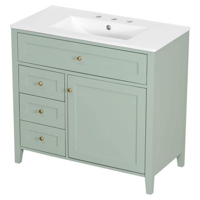 Bathroom Vanity With Sink, 3 Drawers & Cabinet With Adjustable Shelves