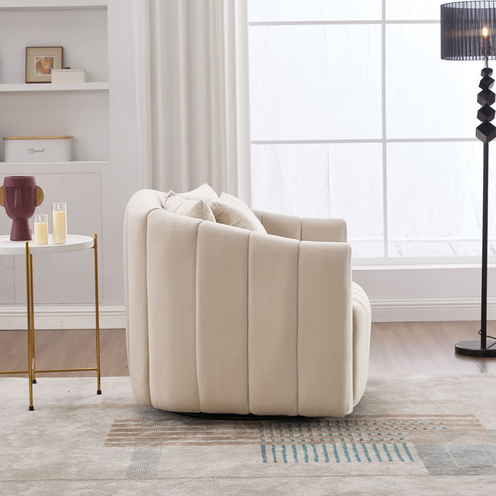 Upholstered Oversized 360° Swivel Accent Barrel Chair And Half Cozy Sofa With 3 Pillows