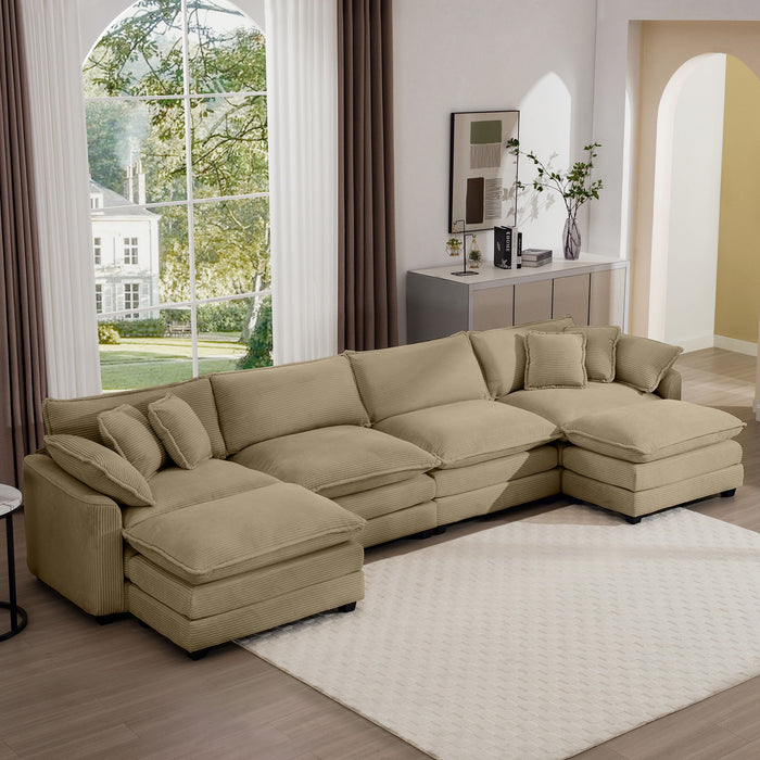 Oversized Modular Cushion Sofa With Ottoman, Low Back, Deep Seating Sofa Set