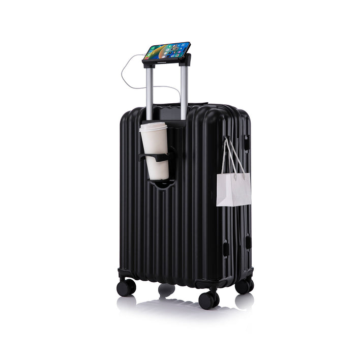 20" / 24" / 28" 3 Pieces / Set Spinner Wheel Luggage, Carry On Suitcase, With Cup Holder & USB Port & Phone Holder