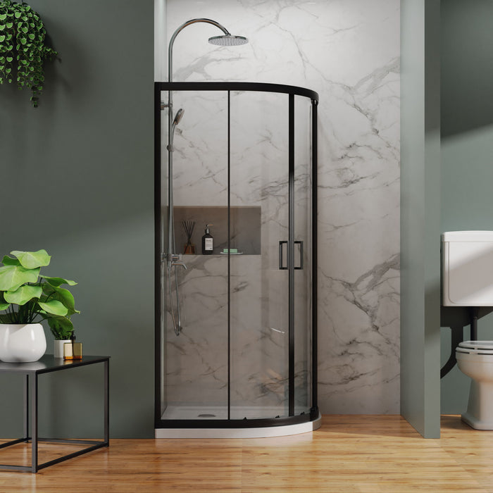 Corner Shower Door With Double Sliding - Matte Black