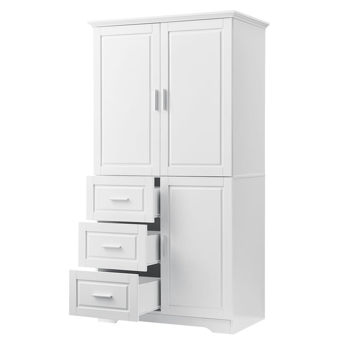 Tall Wide Storage Cabinet With Doors, 3 Drawers