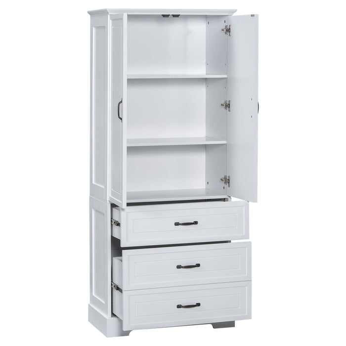Tall Bathroom Storage Cabinet With 2 Doors And Drawers, Adjustable Shelf - White