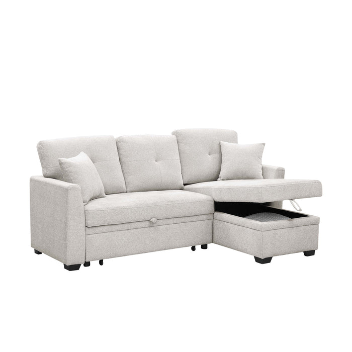 Upholstered Sectional & Pull Out Bed And Chaise Storage - Beige