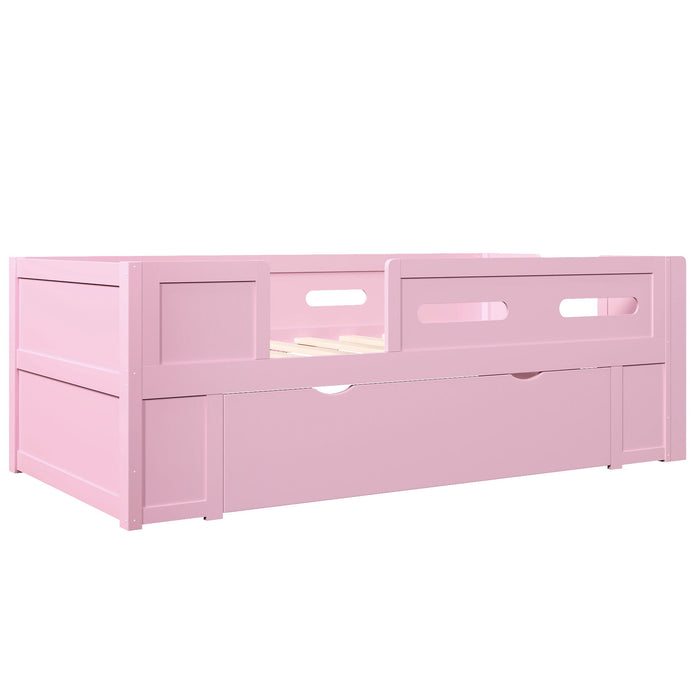 Platform Bed With Guardrail And Drawer