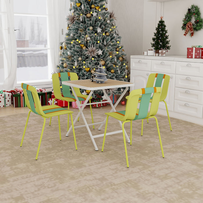 4 Piece Set Of Modern Striped Single Chairs With Folding Square Table