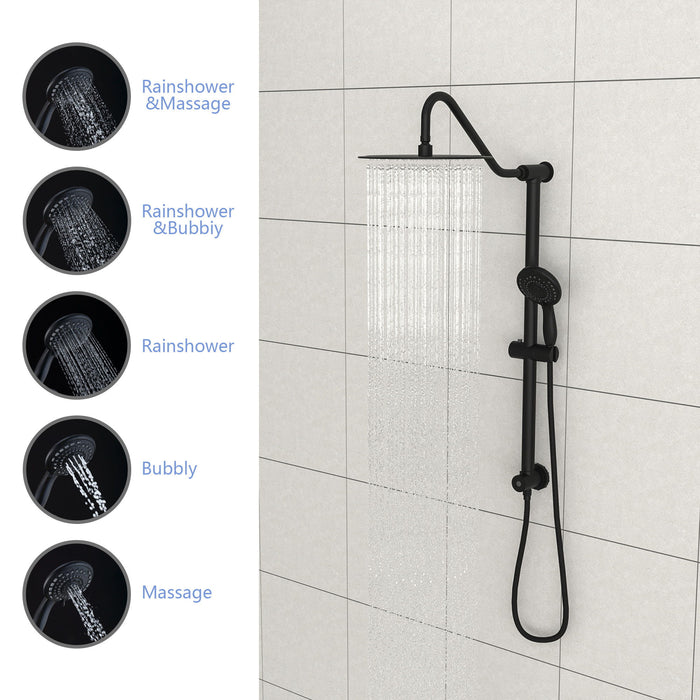 Shower System With 5 Function Rain Hand Shower And Slide Bar Combo