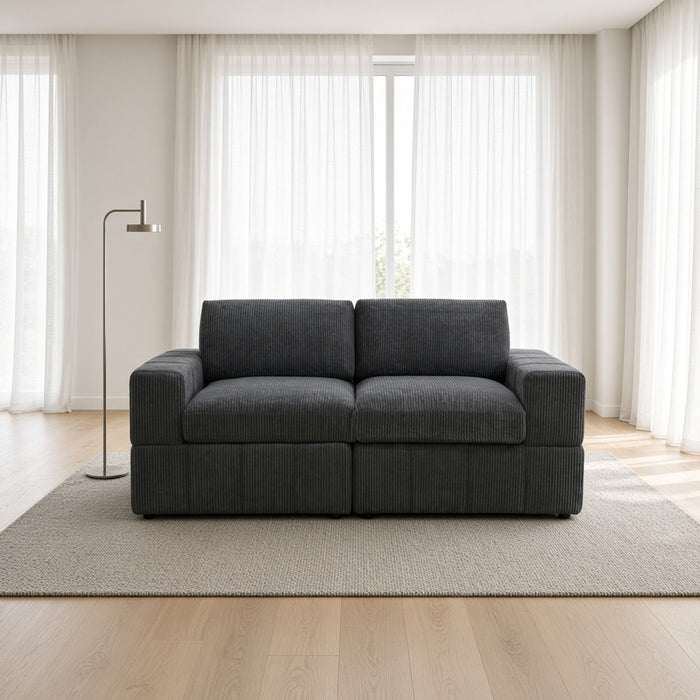 Oversized Modular Loveseat, 2 Piece Living Room Sofa Set - Dark Gray