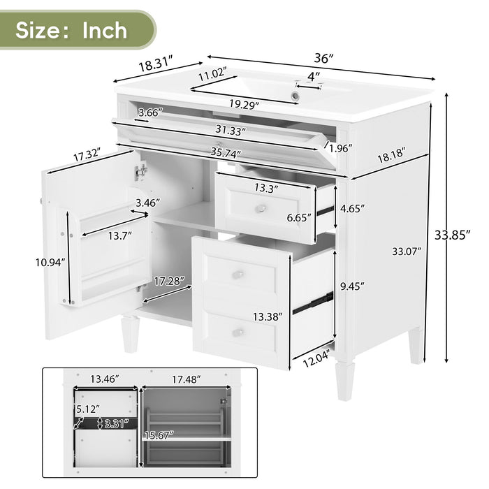 Bathroom Vanity With Top Sink, 2 Drawers, Tip Out Drawer