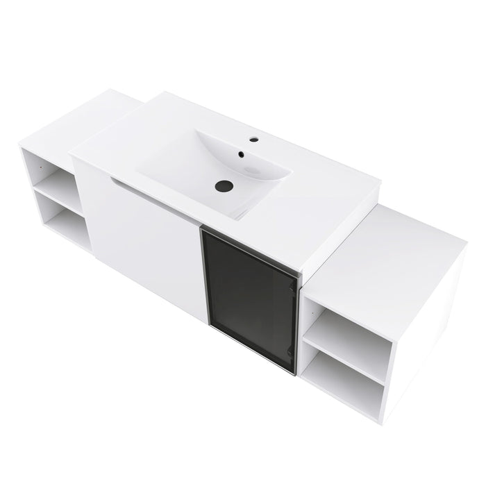 Wall Mounted Bathroom Vanity With Sink, Cabinet & Half Door