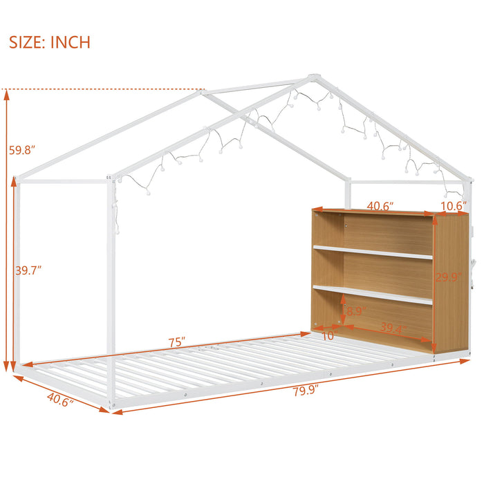 Bed House Frame With Shelves And Lights