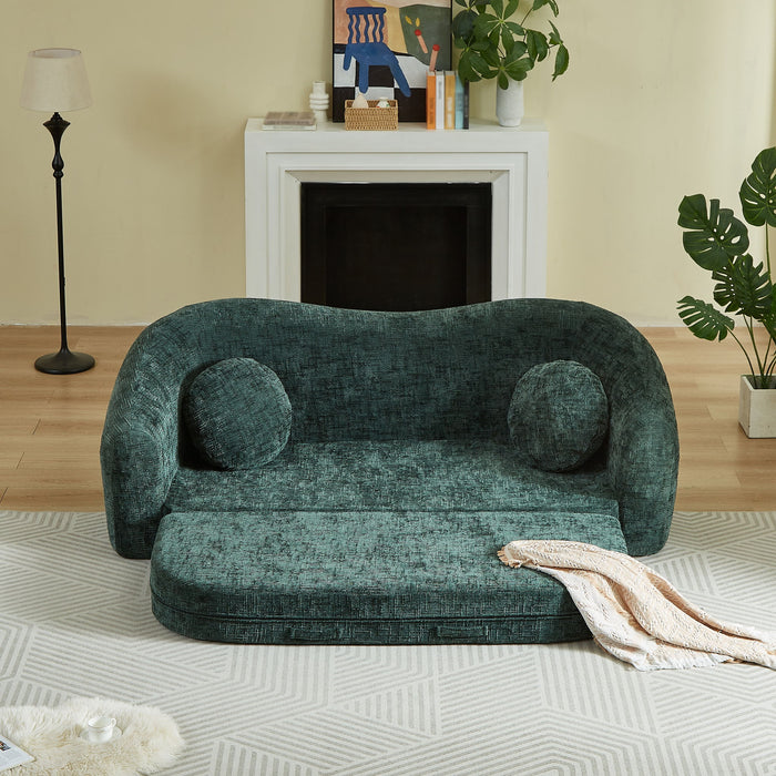 Curved Convertible Sofa, 2 In 1 Frameless Folding Sofa Bed With Pull Out Base And Deep Seat