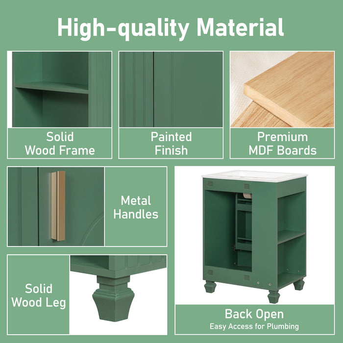 Classic Retro Bathroom Vanity With Sink, Door Shelf, Side Open Storage Frame