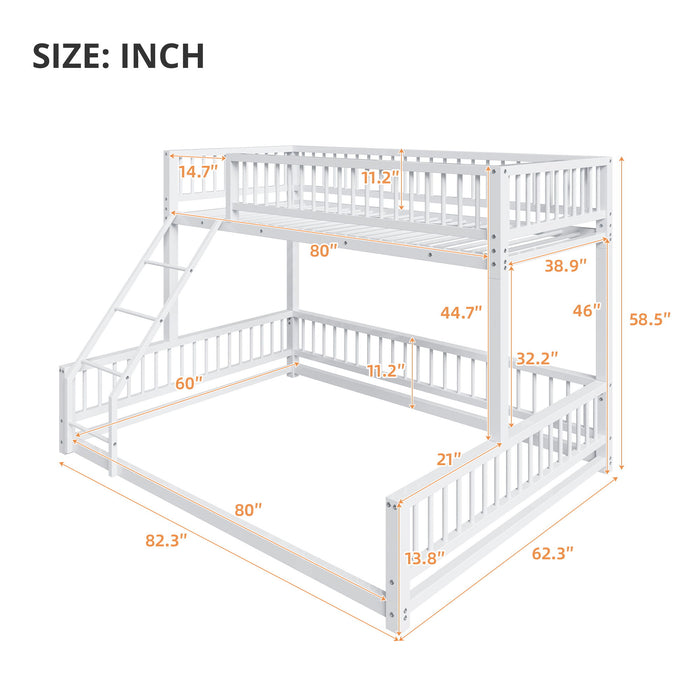 Bunk Bed Frame With Ladder And Safety Guardrails