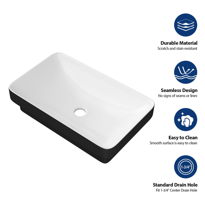 Semi Recessed Bathroom Sink With Vessel Design, Durable Glazed - White / Black