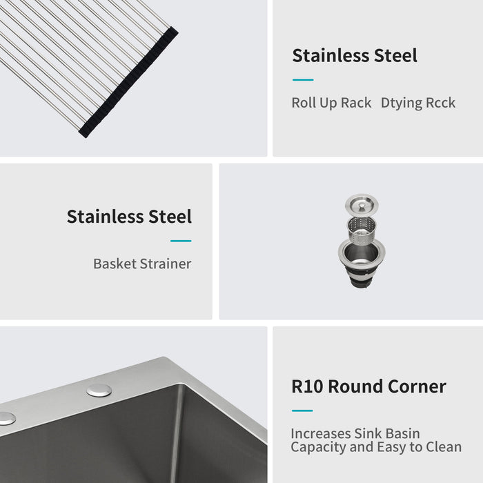 Drop In Kitchen Sink, 16 Gauge Stainless Steel, Single Bowl, Topmount Basin