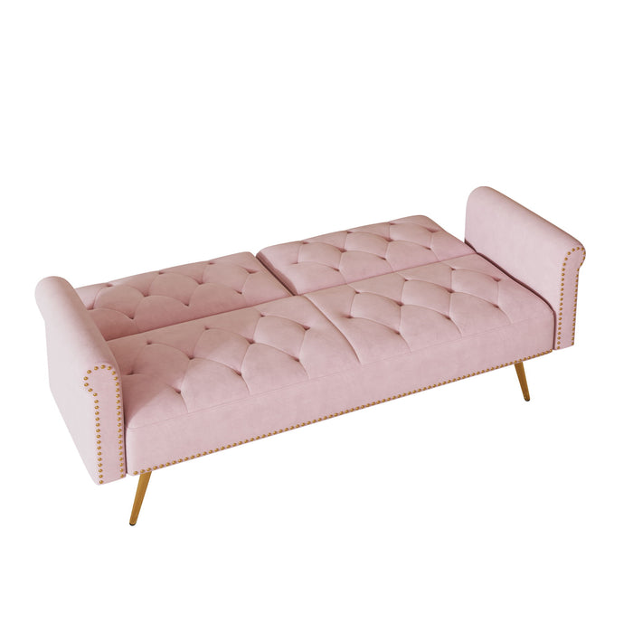 Luxurious Velvet Sofa Bed With Nail Head Trim And Matching Pillow