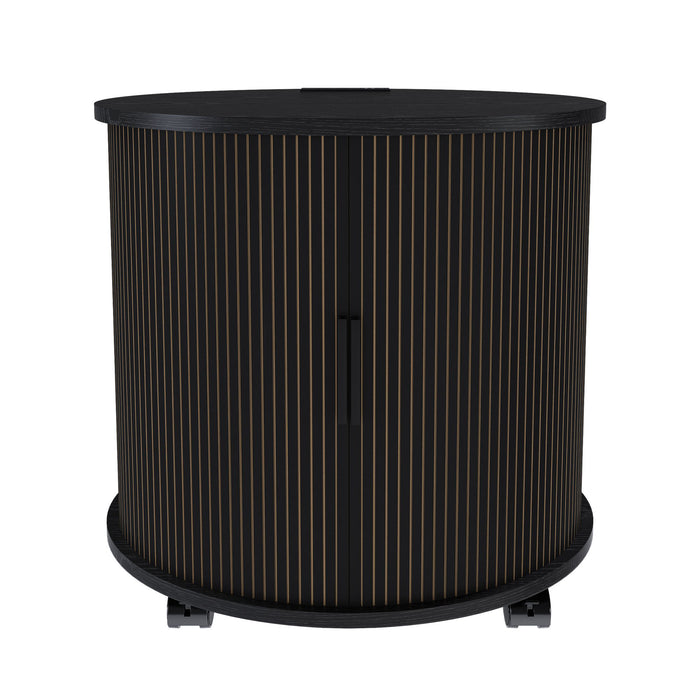 Cylinder Nightstand With Charging Station & Sliding Door