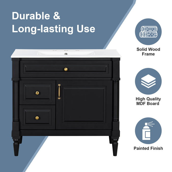 Freestanding Bathroom Vanity With Sink, Adjustable Shelf, Flip Drawer