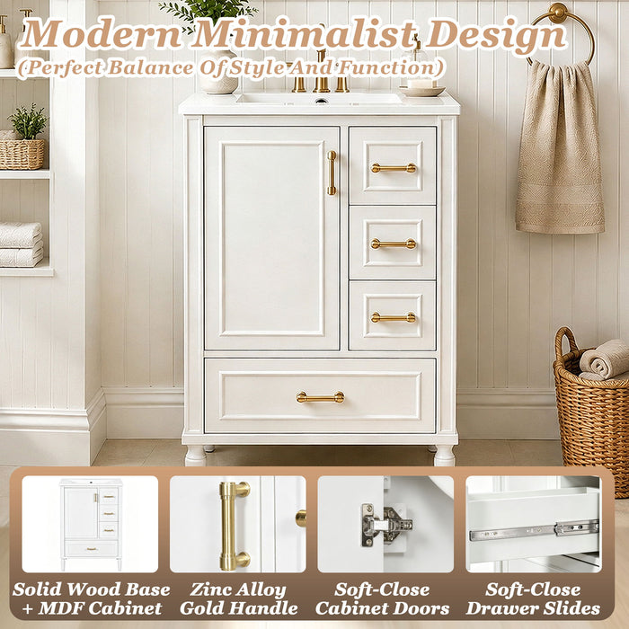 Modern Bathroom Vanity With Sink, Soft Close Doors, 3 Drawers