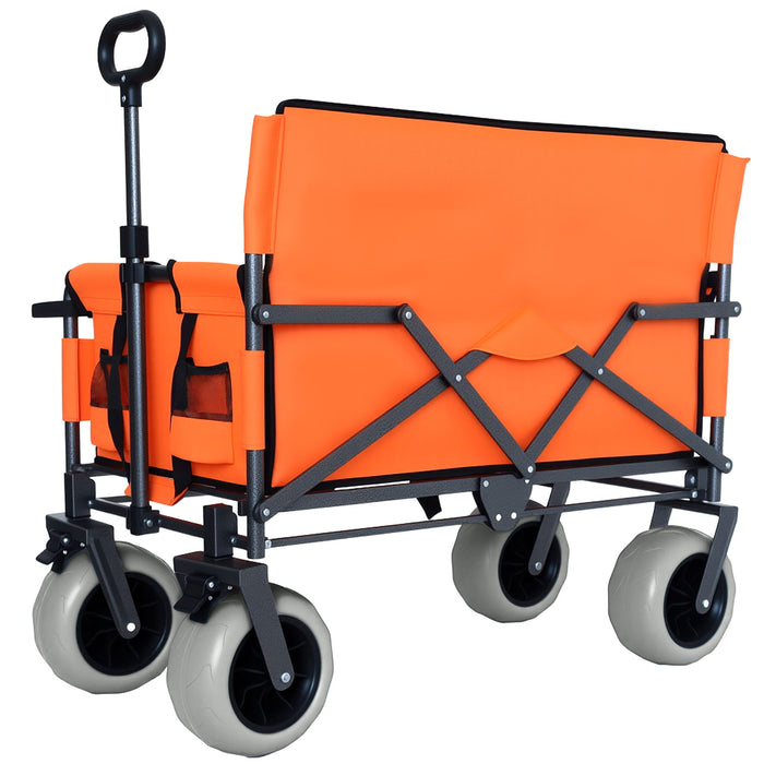 3 In 1 Folding Wagon With Bench Seat & Rear Mounted Tabletop - Orange