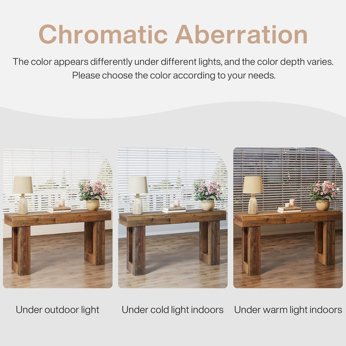 Rectangular Extra Long Console Table For Living Entryway - Rustic Brown