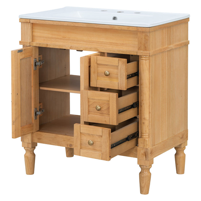 Modern Bathroom Vanity With Ceramic Sink, Soft Close Doors, Adjustable Shelves