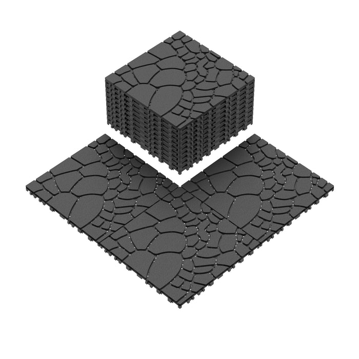Stone Texture Interlocking Patio Deck Tiles, 44 Pieces