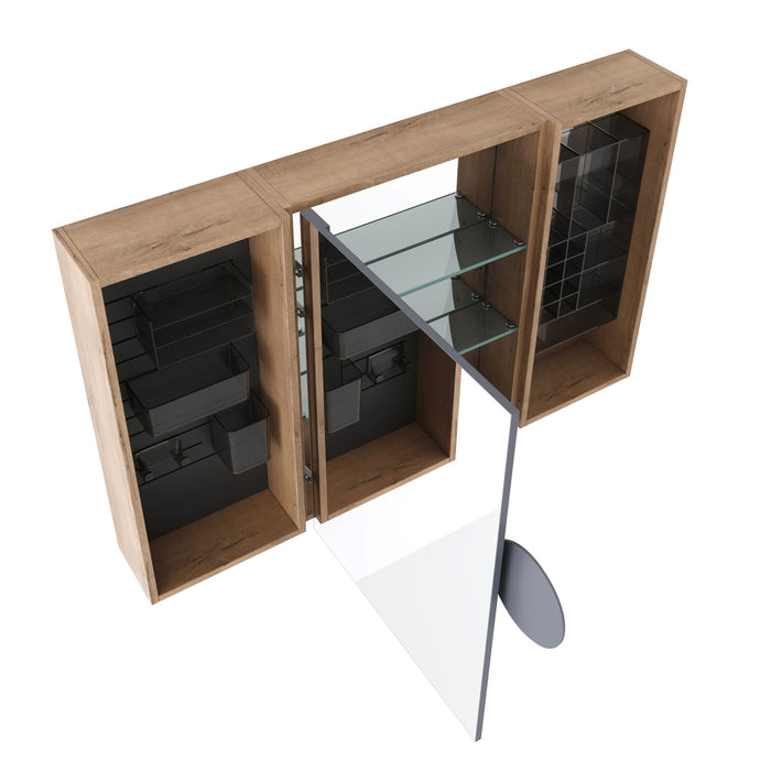 Wall Mounted Bathroom Mirror Cabinet With Storage - Imitative Oak