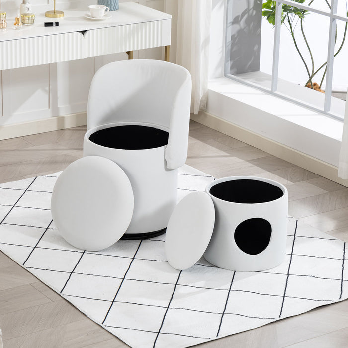 Barrel Chair With Built In Storage, 360° Swivel - Beige