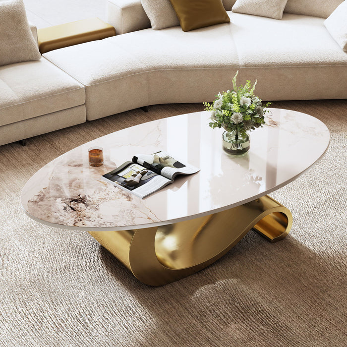 Oval Coffee Table For Living Room - Gold / White