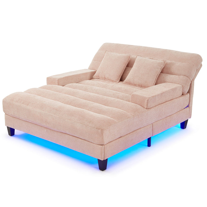 Chaise Bed Lounge Sofa Chair With Adjustable Backrest And LED Light Strip - Pink