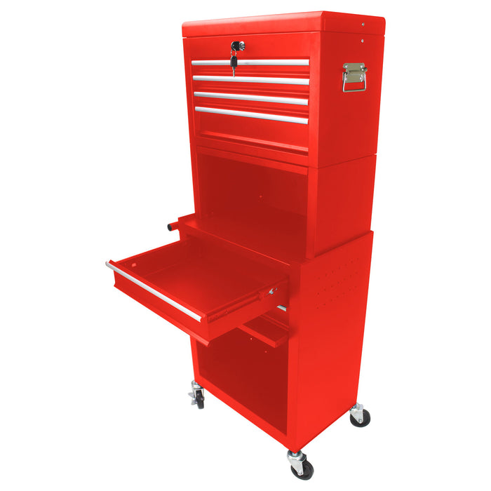 6 Drawer Lockable Tool Cabinet On Wheels, Steel Rolling Tool Chest With Detachable Toolbox