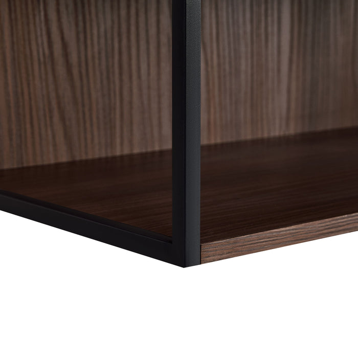 Modern Minimalist Tall Lighted Display Cabinet With Tempered Glass Door - Black / Dark Walnut