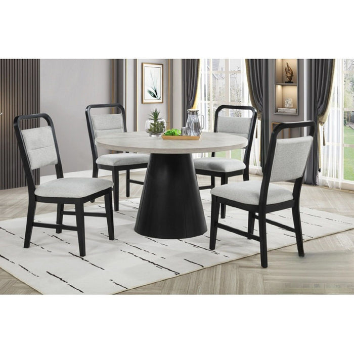 Dining Set With Round Table And 4 Upholstered Chairs - Black / Gray