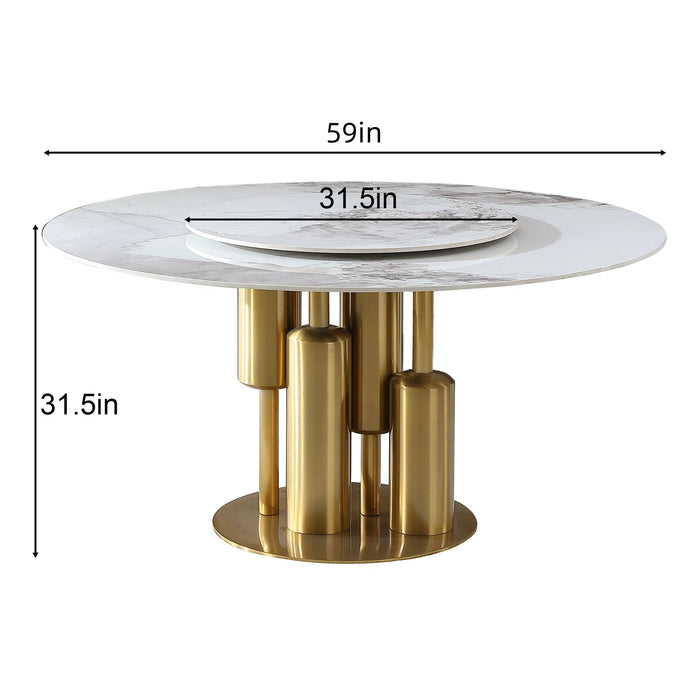 Dining Table, Round For Dining Room - Gold / Gold / White
