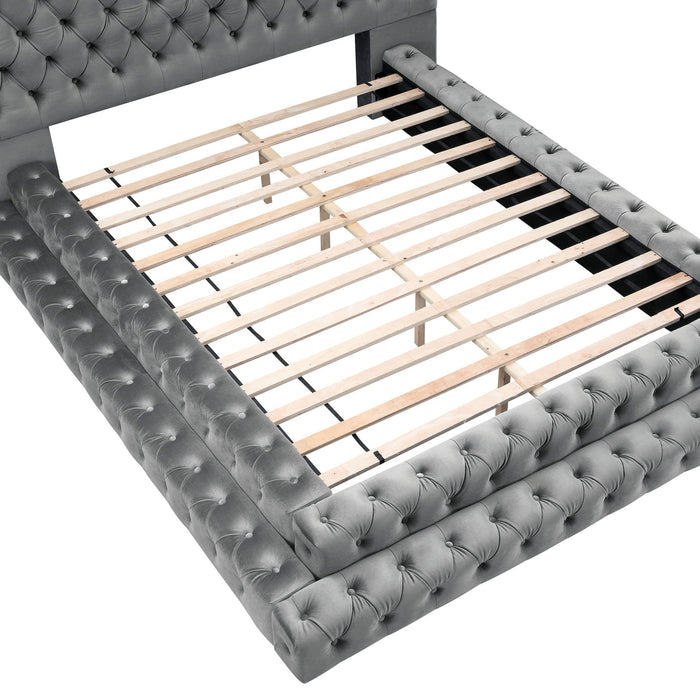 Tufted Oversized Headboard Platform Bed With Fully Upholstered Frame