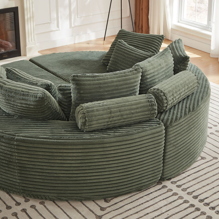 Round Oversized Sofa Bed With 5 Throw Pillows