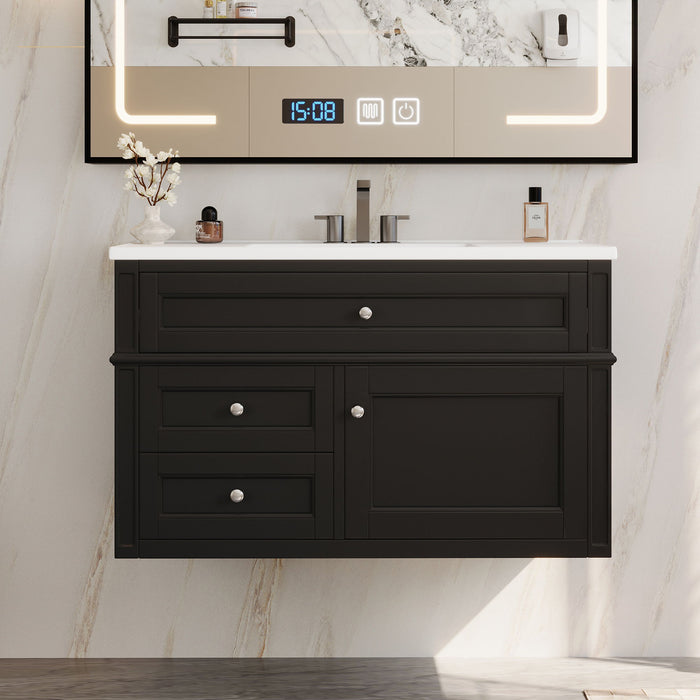 Modern Wall Mounted Floating Cabinet With Double Drawer And Sink